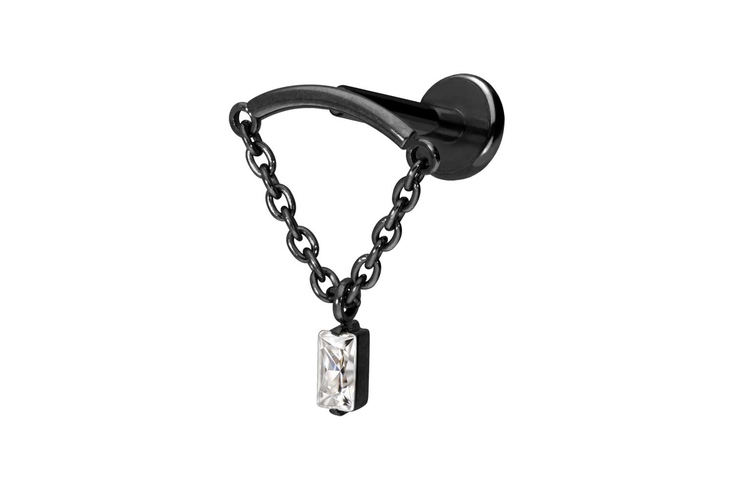 Titan Labret Piercing mit Push Fit BOGEN + KETTE + KRISTALLRECHTECK